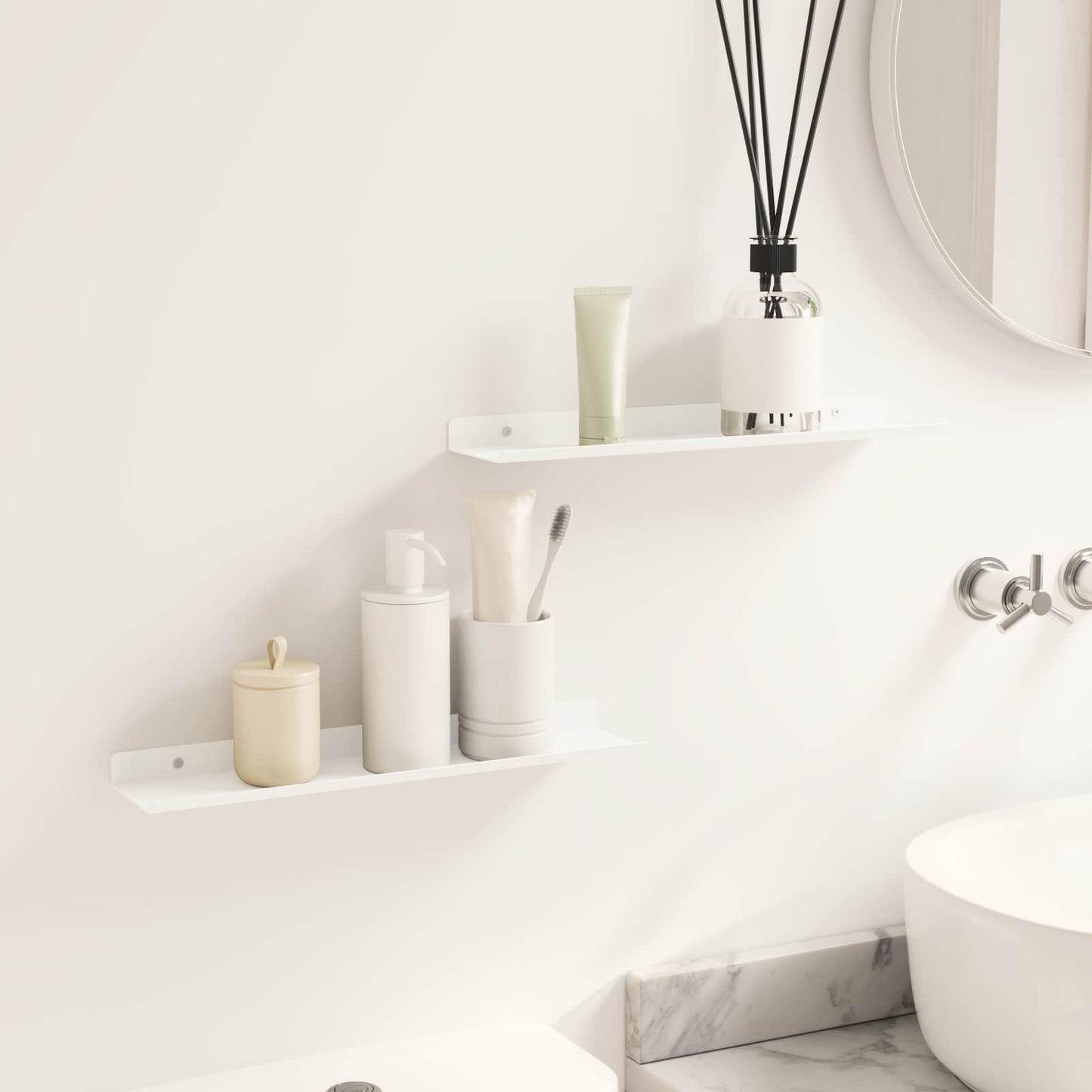 Floating Shelf Wall-mounted 2 pcs White 40 x 8.5 x 2.5 cm Steel