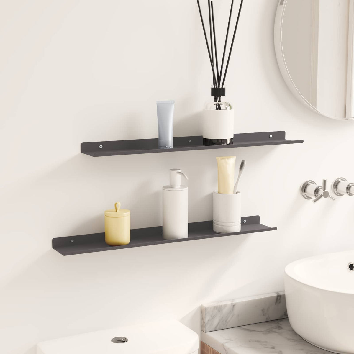 Floating Shelf 2 pcs Black 60 x 9 x 2.5 cm Steel