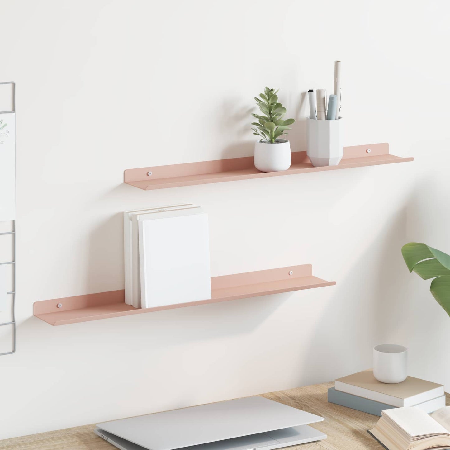 Floating Shelf Wall-mounted 2 pcs Pink 60 x 8.5 x 2.5 cm Steel