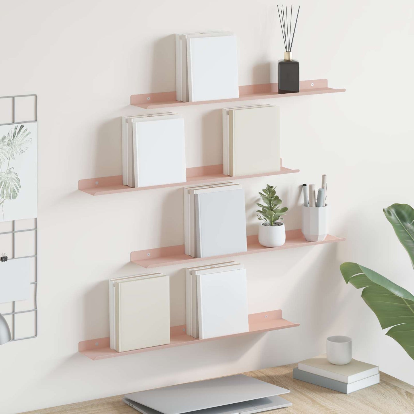 Floating Shelf Wall-mounted 4 pcs Pink 60 x 8.5 x 2.5 cm Steel