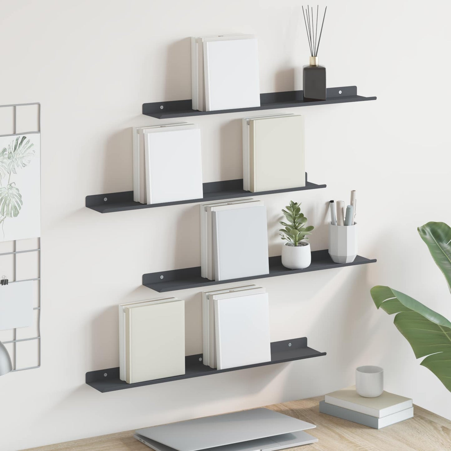 Floating Shelf 4 pcs Anthracite 60 x 8.5 x 2.5 cm Steel