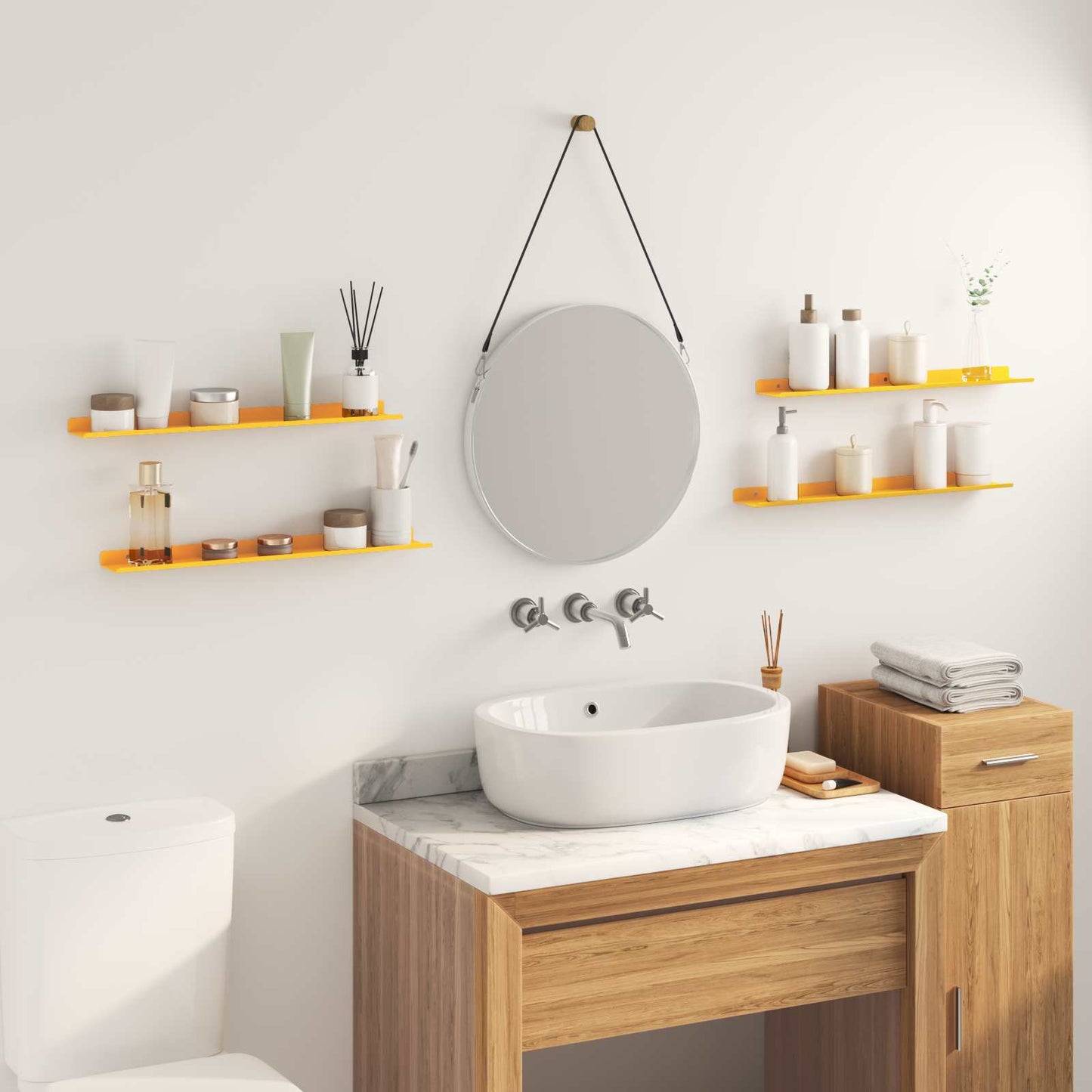 Floating Shelf 4 pcs Mustard Yellow 60 x 8.5 x 2.5 cm Steel