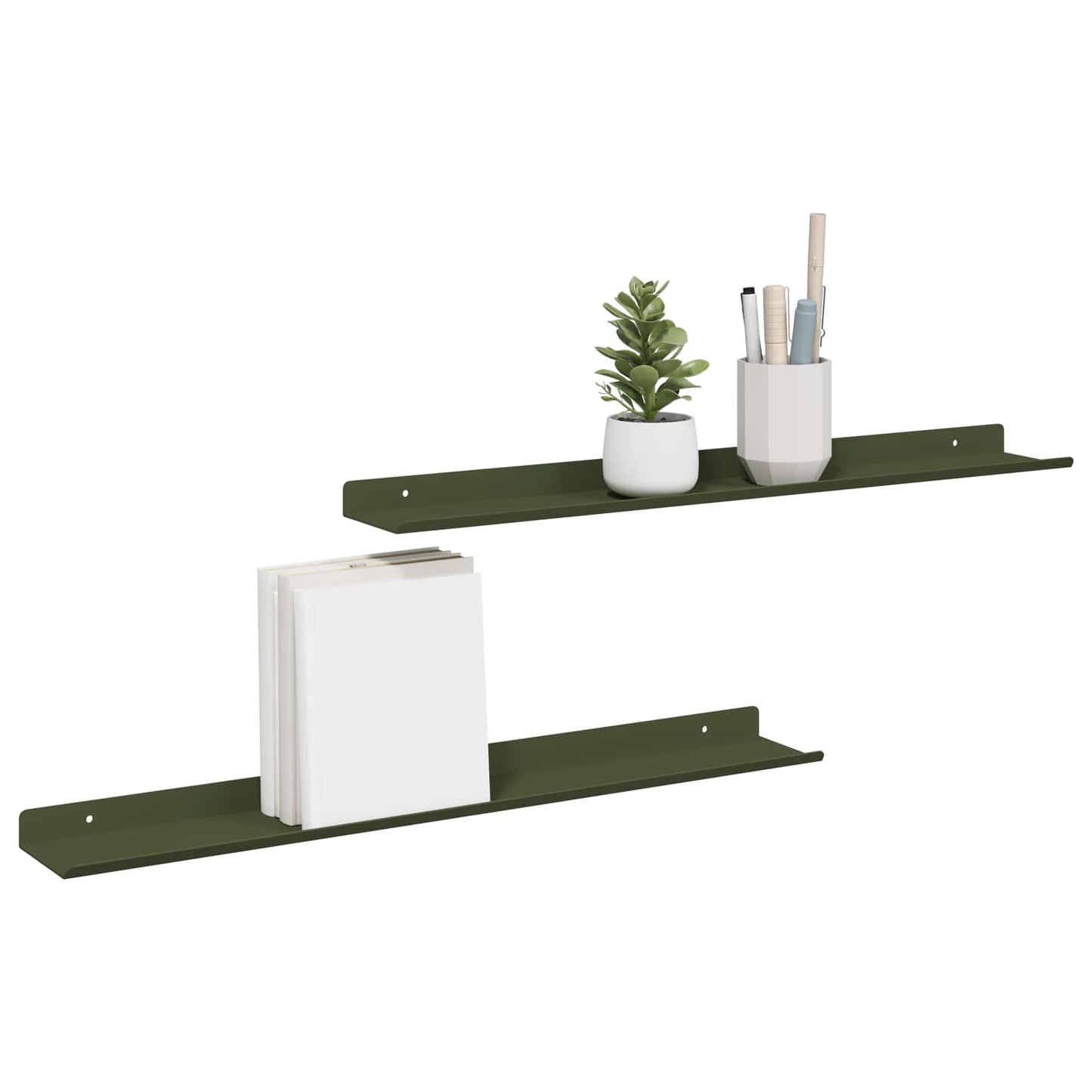 Floating Shelf Wall-Mounted 2 pcs Olive Green 60 x 8.5 x 2.5 cm