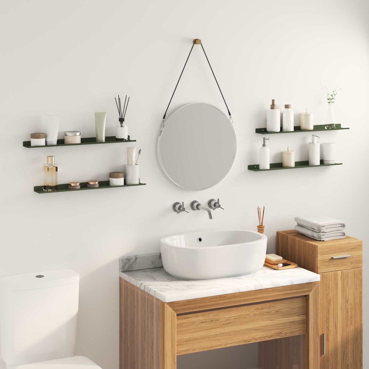 Floating Shelf 4 pcs Olive Green 60 x 8.5 x 2.5 cm Steel