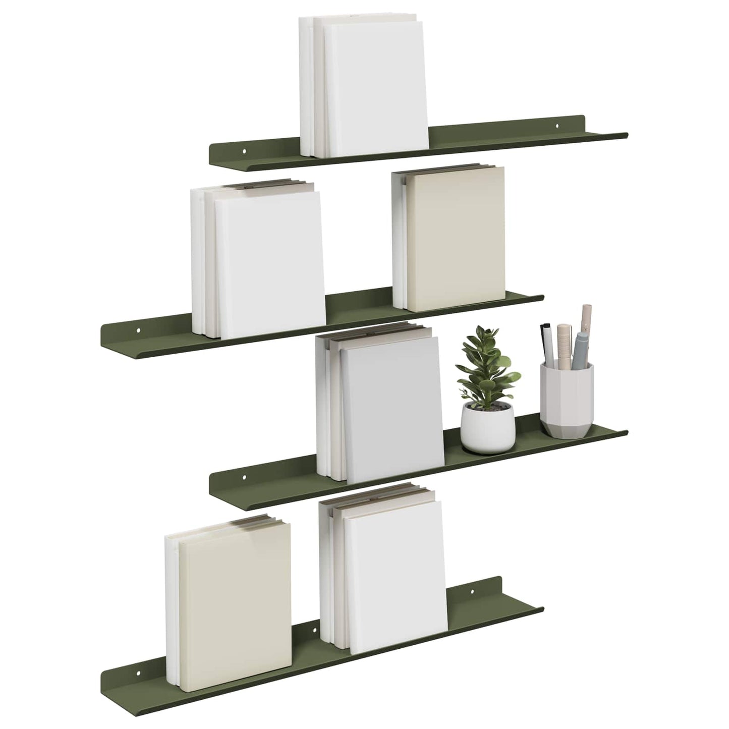 Floating Shelf 4 pcs Olive Green 60 x 8.5 x 2.5 cm Steel