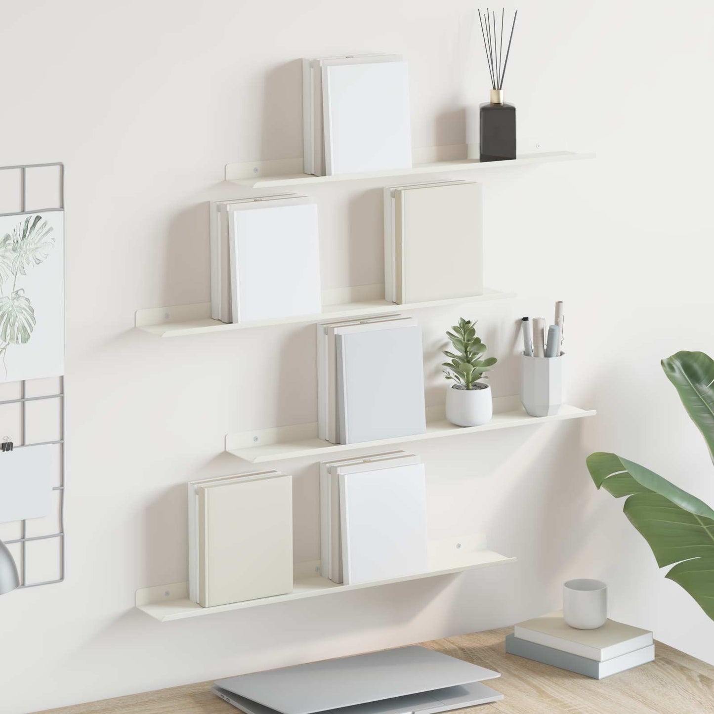 Floating Shelf Wall-mounted 4 pcs White 60 x 8.5 x 2.5 cm Steel
