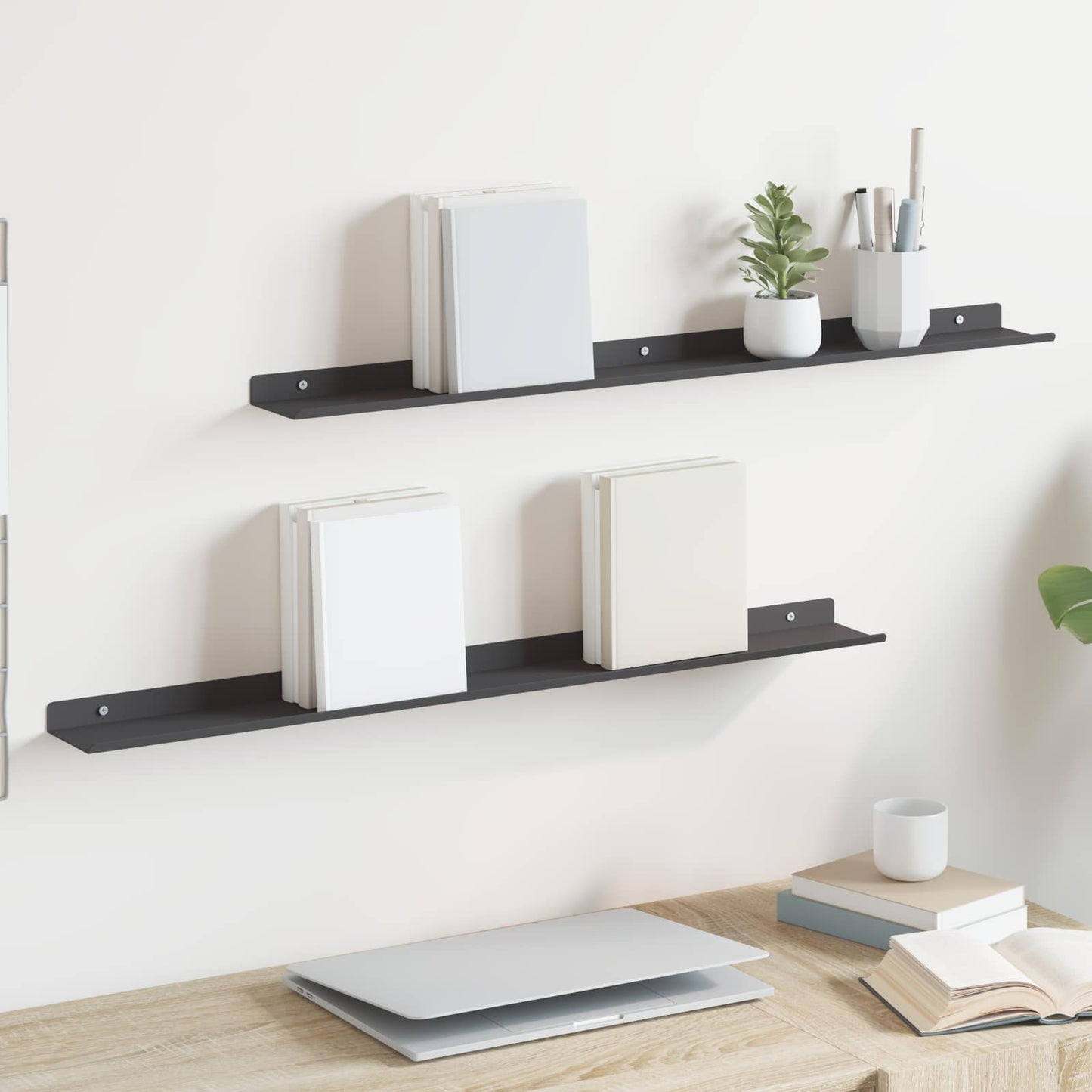 Floating Shelf Wall-mounted 2 pcs Black 80 x 9 x 2.5 cm Steel