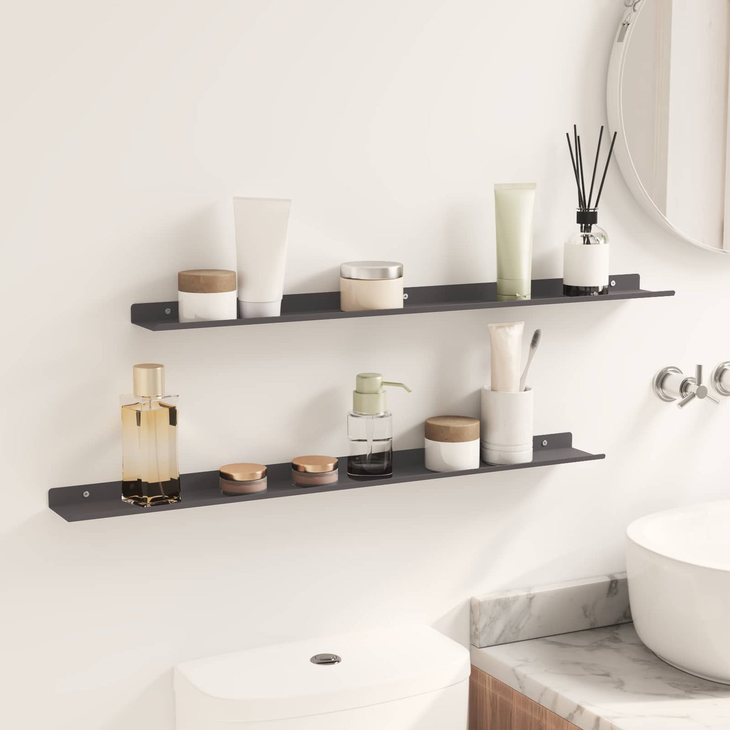 Floating Shelf Wall-mounted 2 pcs Black 80 x 9 x 2.5 cm Steel