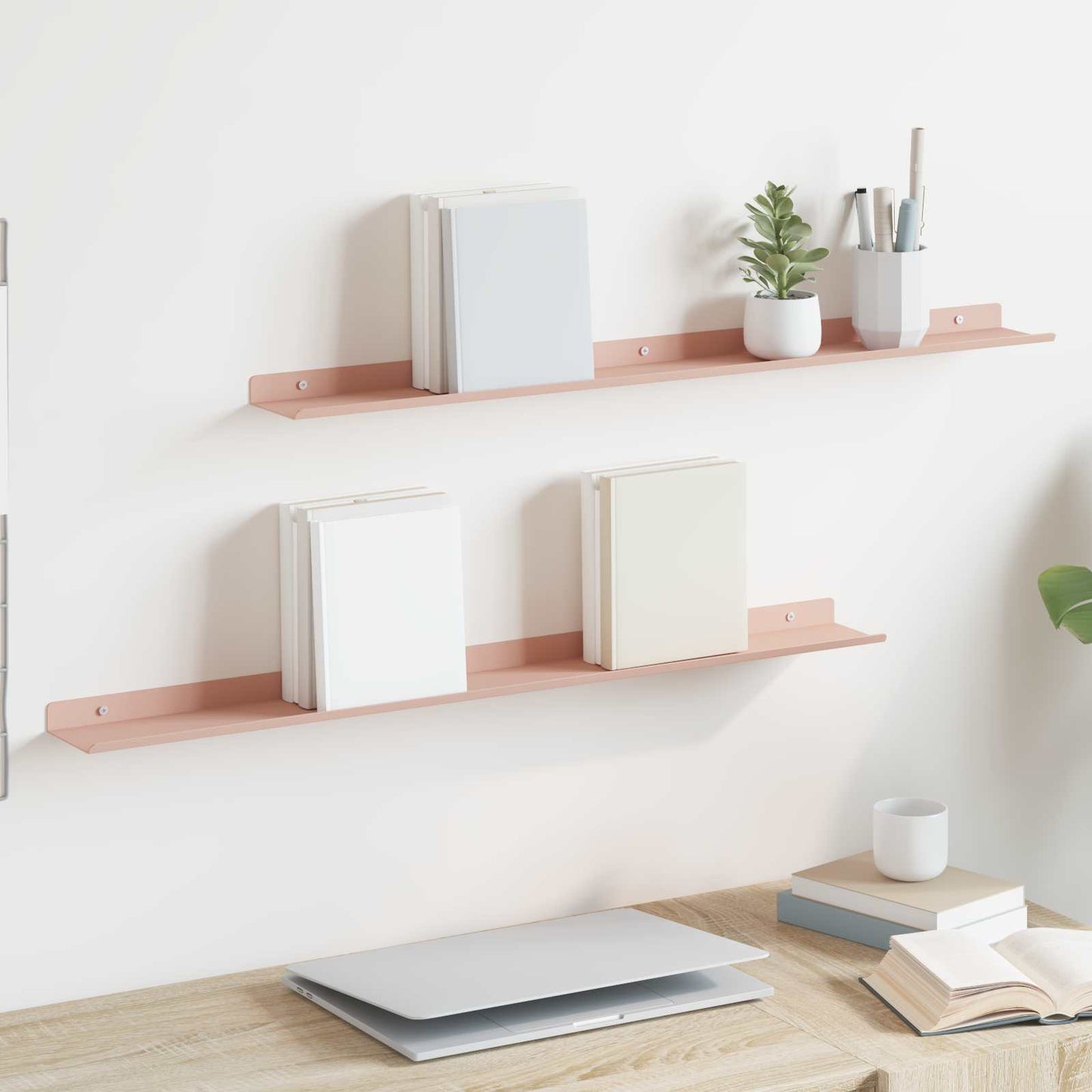 Floating Shelf Wall-Mounted 2 pcs Pink 80 x 9 x 2.5 cm Steel