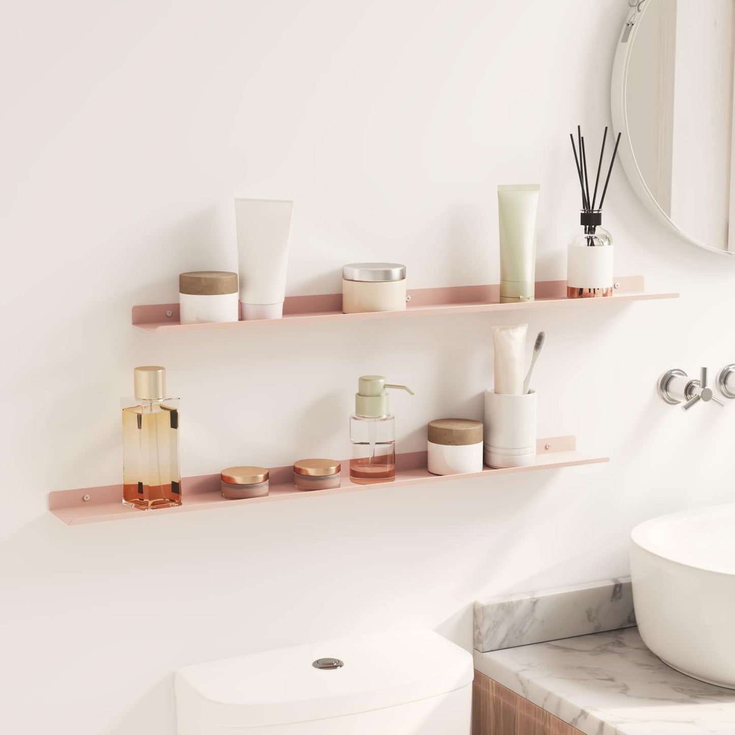 Floating Shelf Wall-Mounted 2 pcs Pink 80 x 9 x 2.5 cm Steel