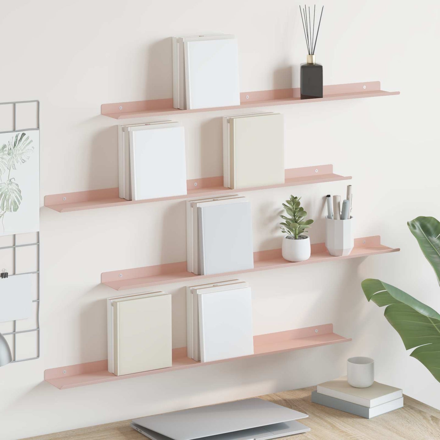 Floating Shelf Wall-mounted 4 pcs Pink 80 x 9 x 2.5 cm Steel