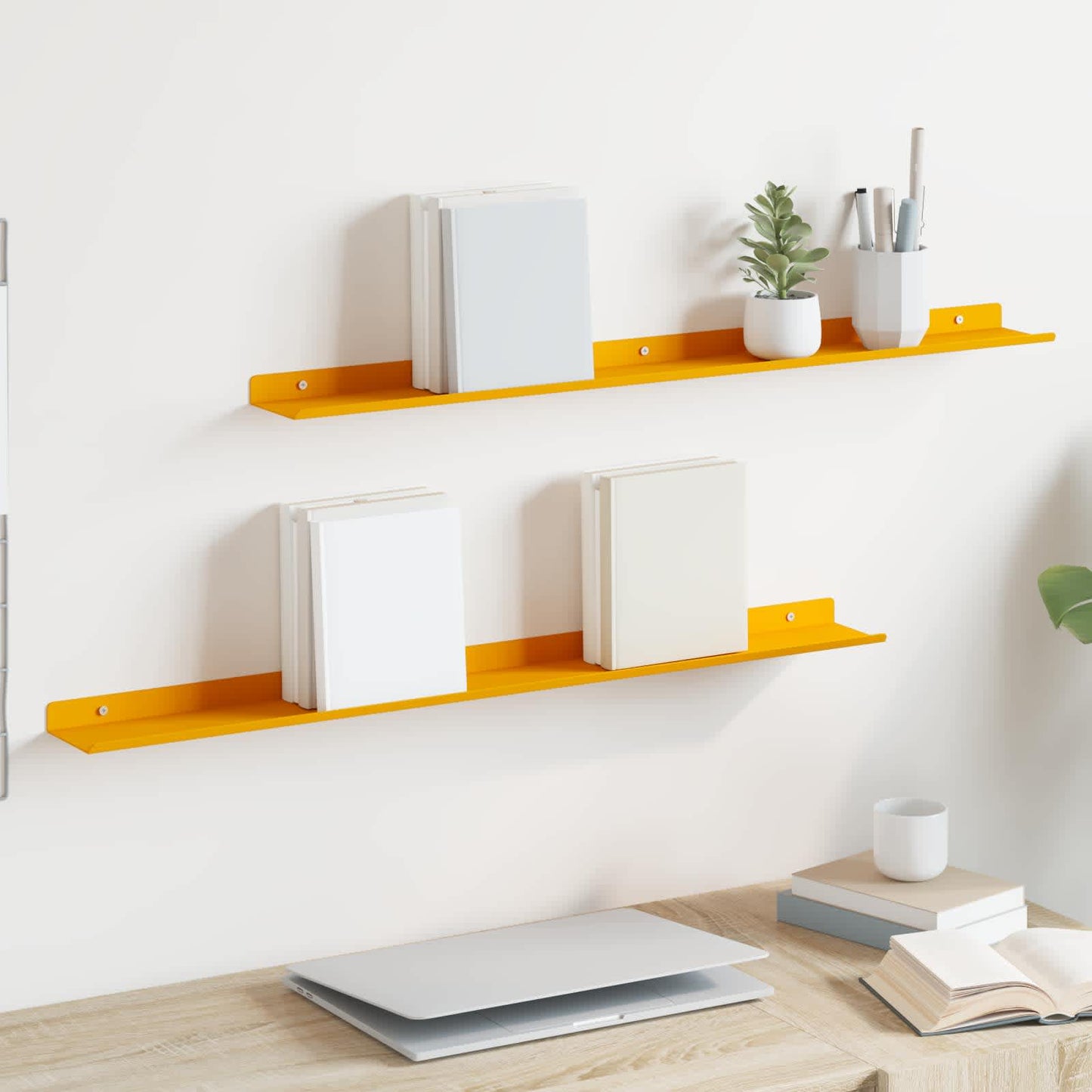 Floating Shelf Wall-Mounted 2 pcs Mustard Yellow Steel