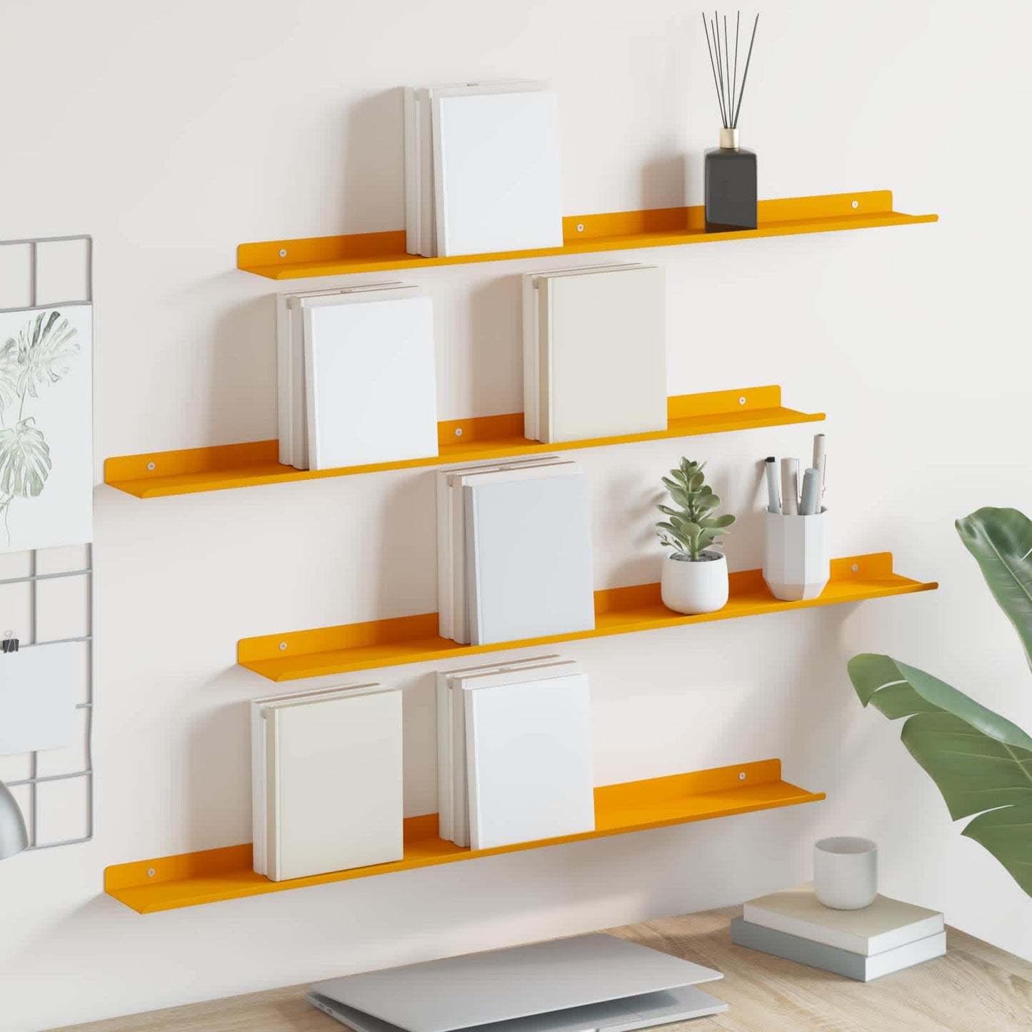 Floating Shelf Wall-Mounted 4 pcs Mustard Yellow Steel
