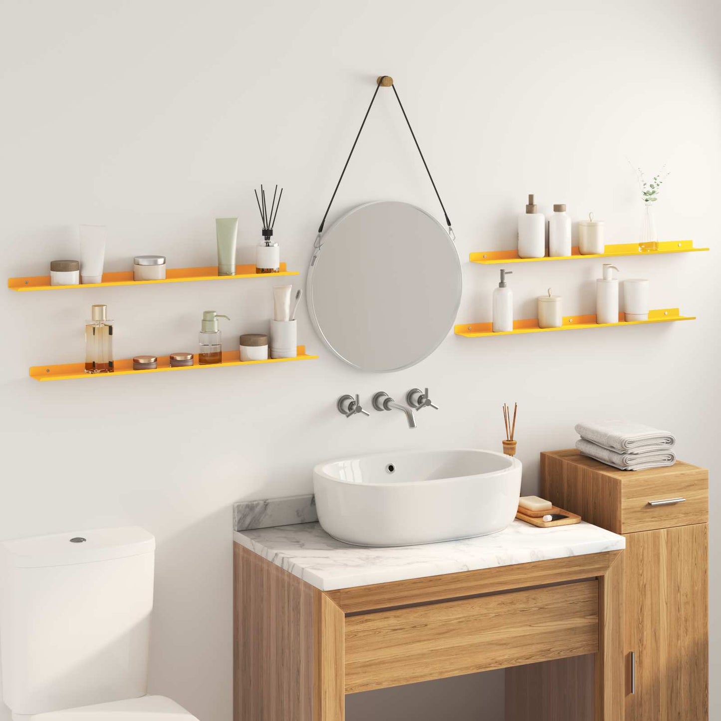 Floating Shelf 4 pcs Mustard Yellow 80 x 9 x 2.5 cm Steel