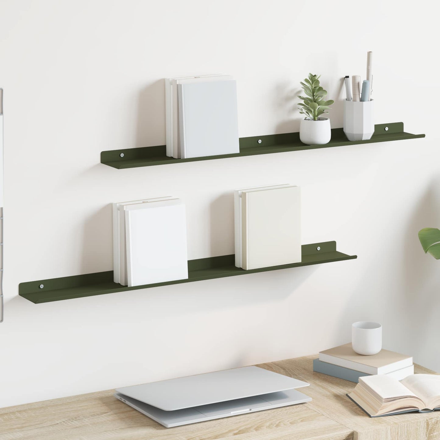 Floating Shelf 2 pcs Olive Green 80 x 9 x 2.5 cm Steel