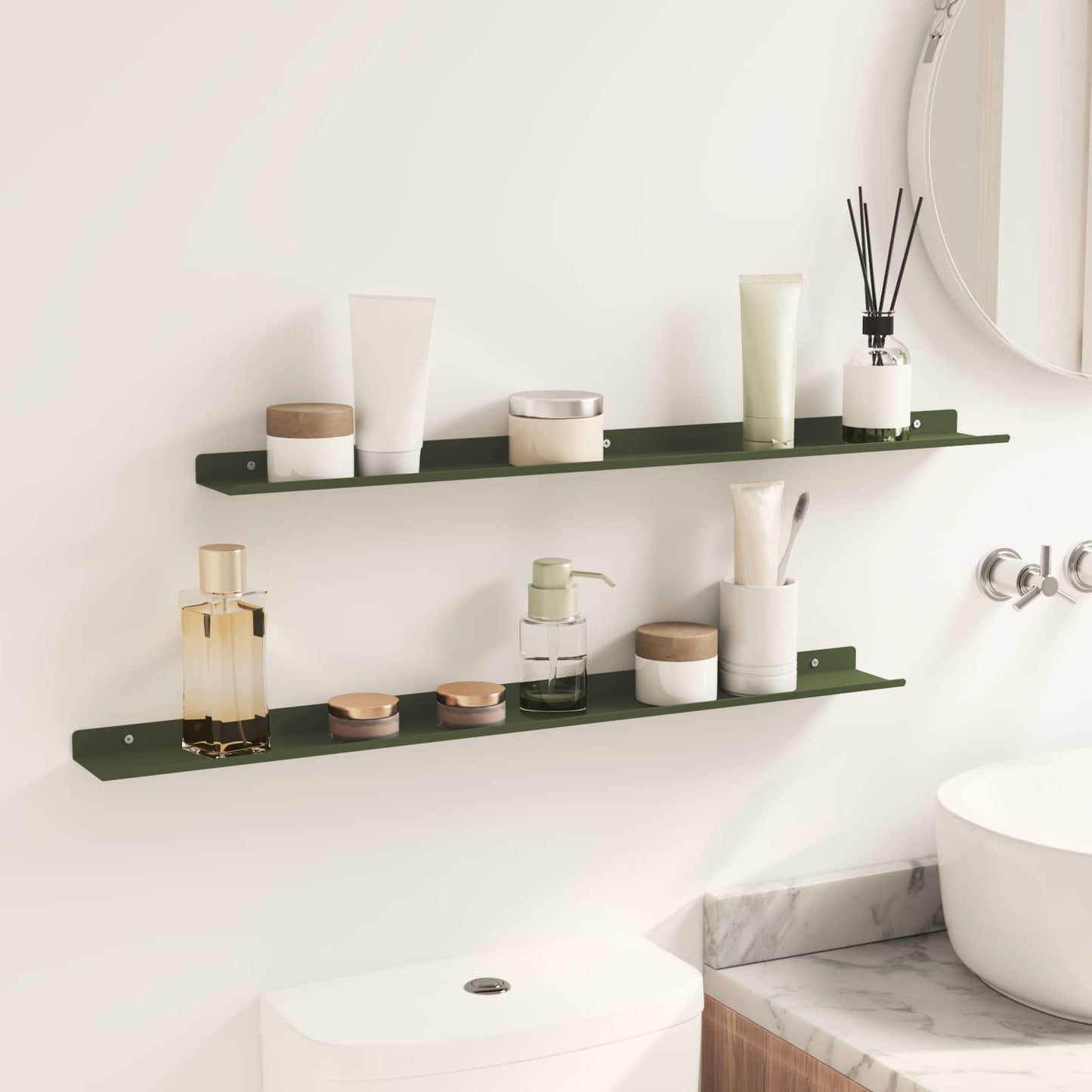 Floating Shelf 2 pcs Olive Green 80 x 9 x 2.5 cm Steel