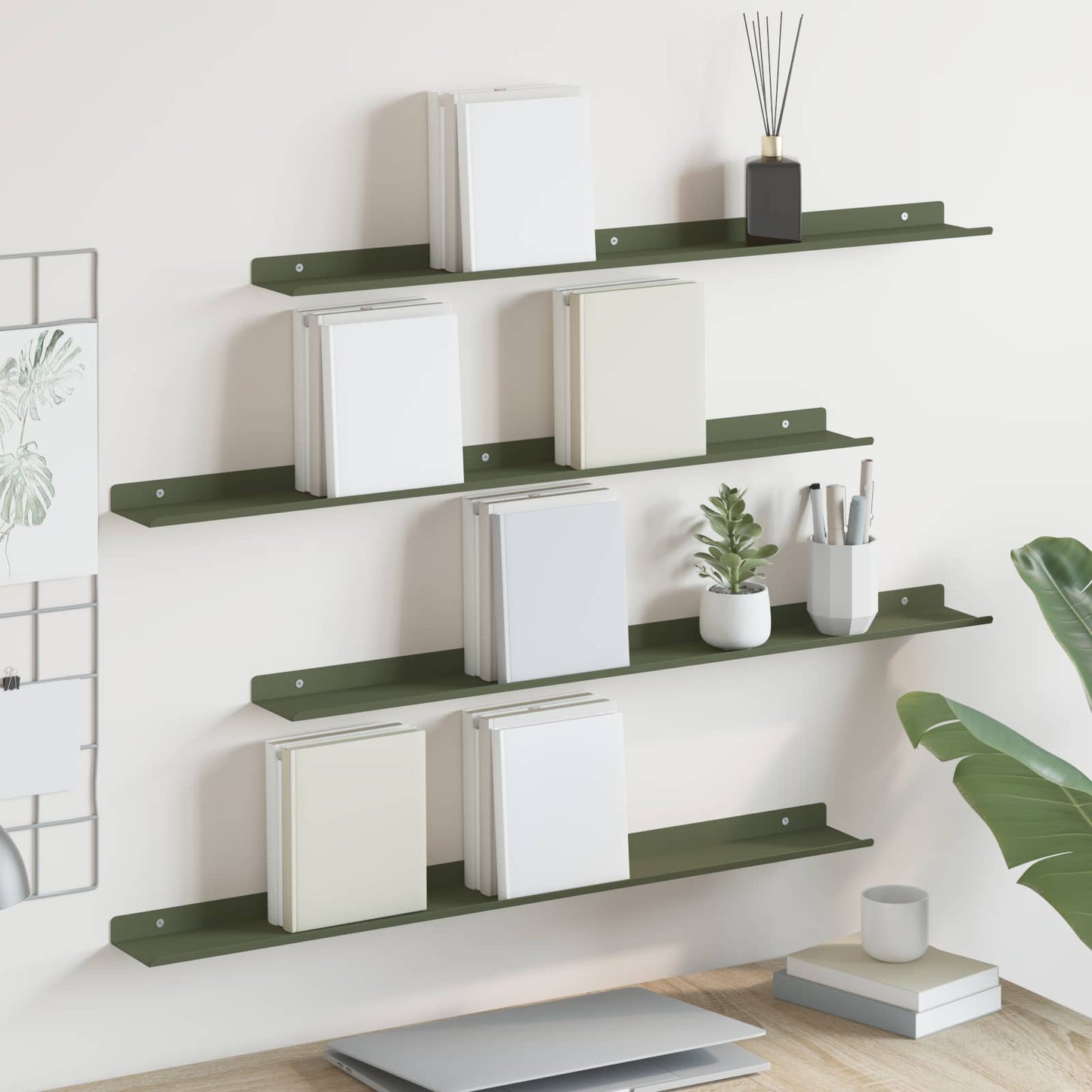 Floating Shelf Wall-Mounted 4 pcs Olive Green 80 x 9 x 2.5 cm