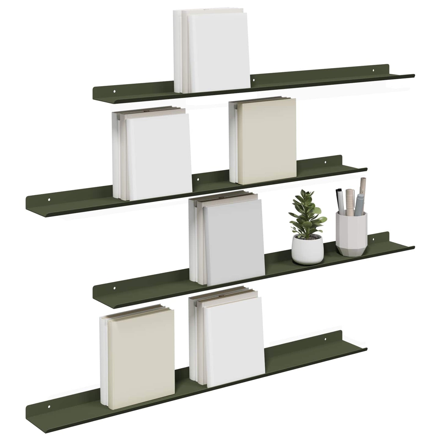 Floating Shelf Wall-Mounted 4 pcs Olive Green 80 x 9 x 2.5 cm