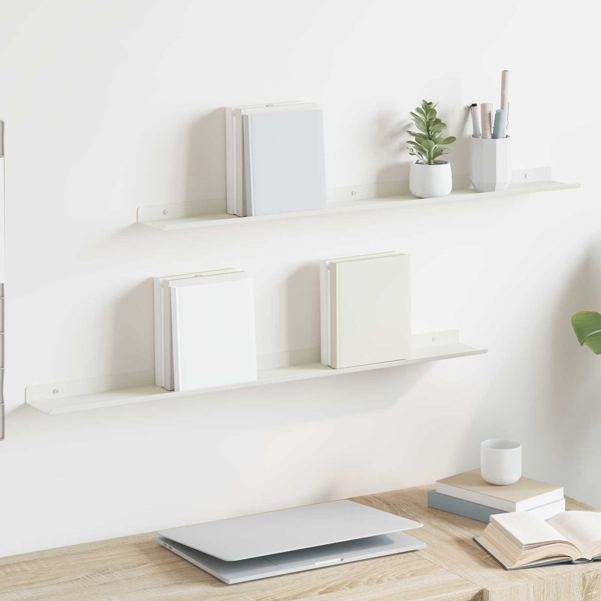Floating Shelf 2 pcs White 80 x 9 x 2.5 cm Steel