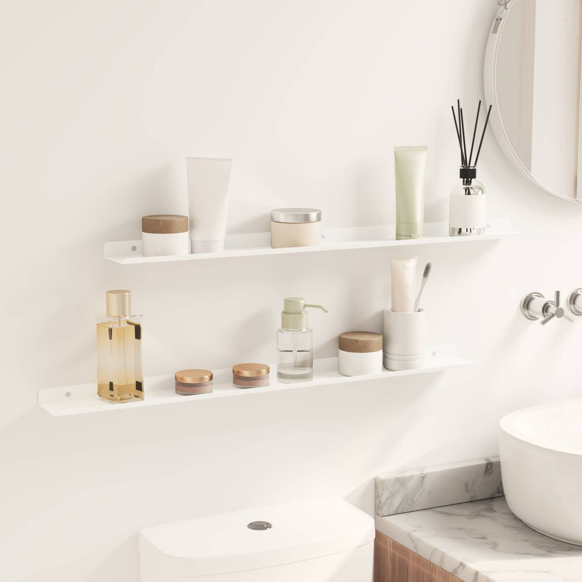 Floating Shelf 2 pcs White 80 x 9 x 2.5 cm Steel