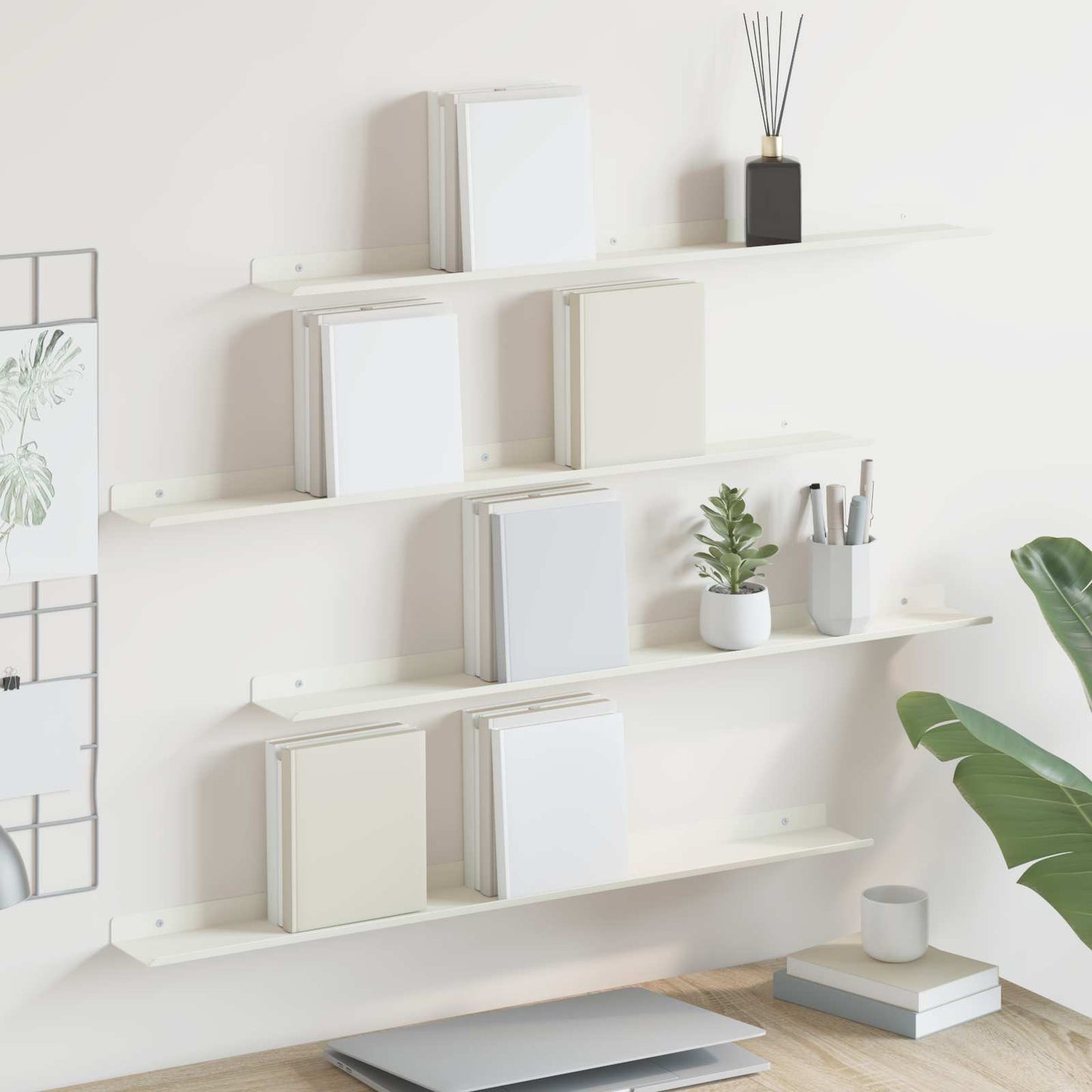 Floating Shelf Wall-mounted 4 pcs White 80 x 9 x 2.5 cm Steel