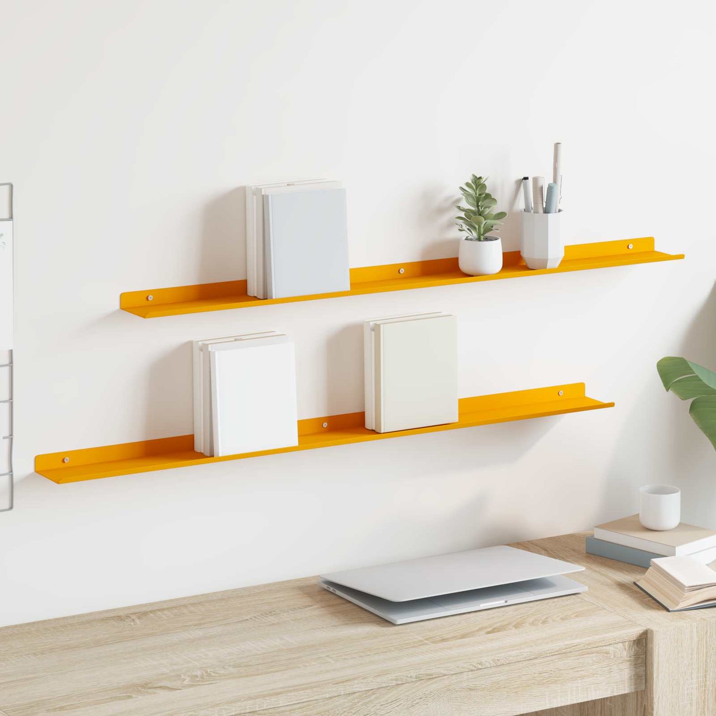 Floating Shelf 2 pcs Mustard Yellow 100 x 9 x 2.5 cm Steel