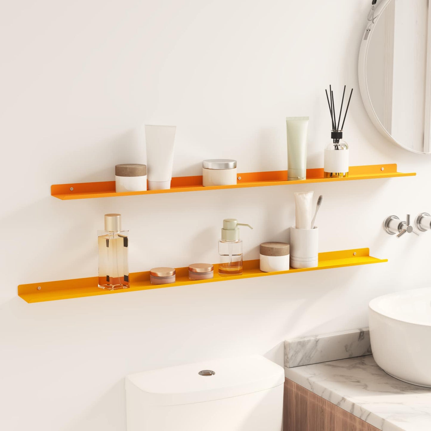 Floating Shelf Wall-Mounted 2 pcs Mustard Yellow Steel