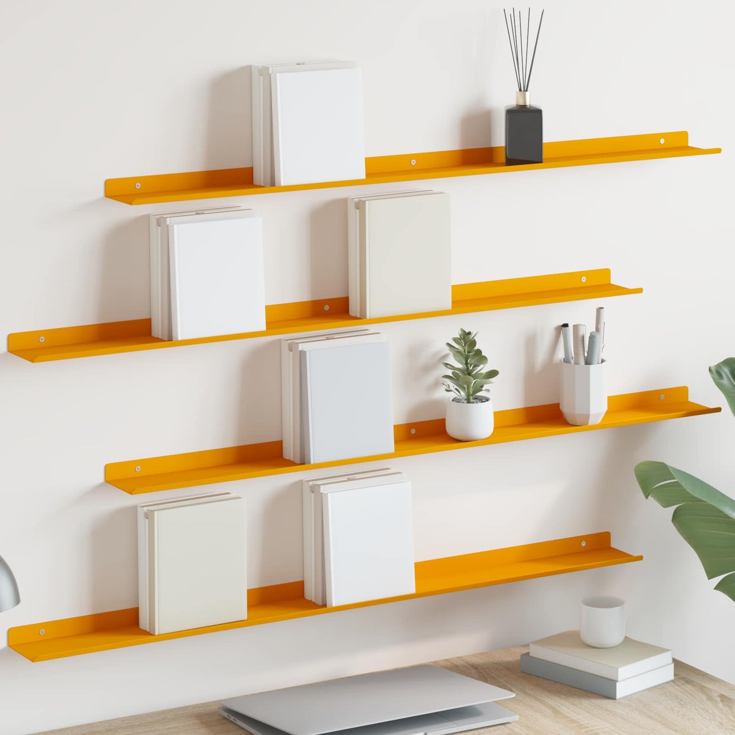 Floating Shelf 4 pcs Mustard Yellow 100 x 9 x 2.5 cm Steel
