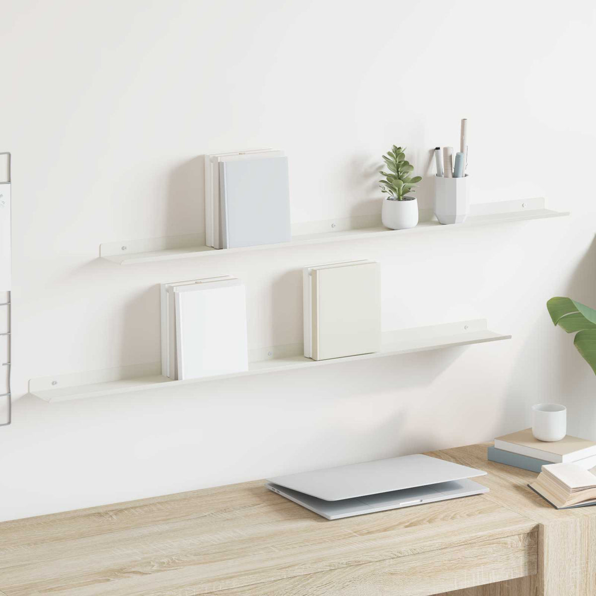 Floating Shelf 2 pcs White 100 x 9 x 2.5 cm Steel