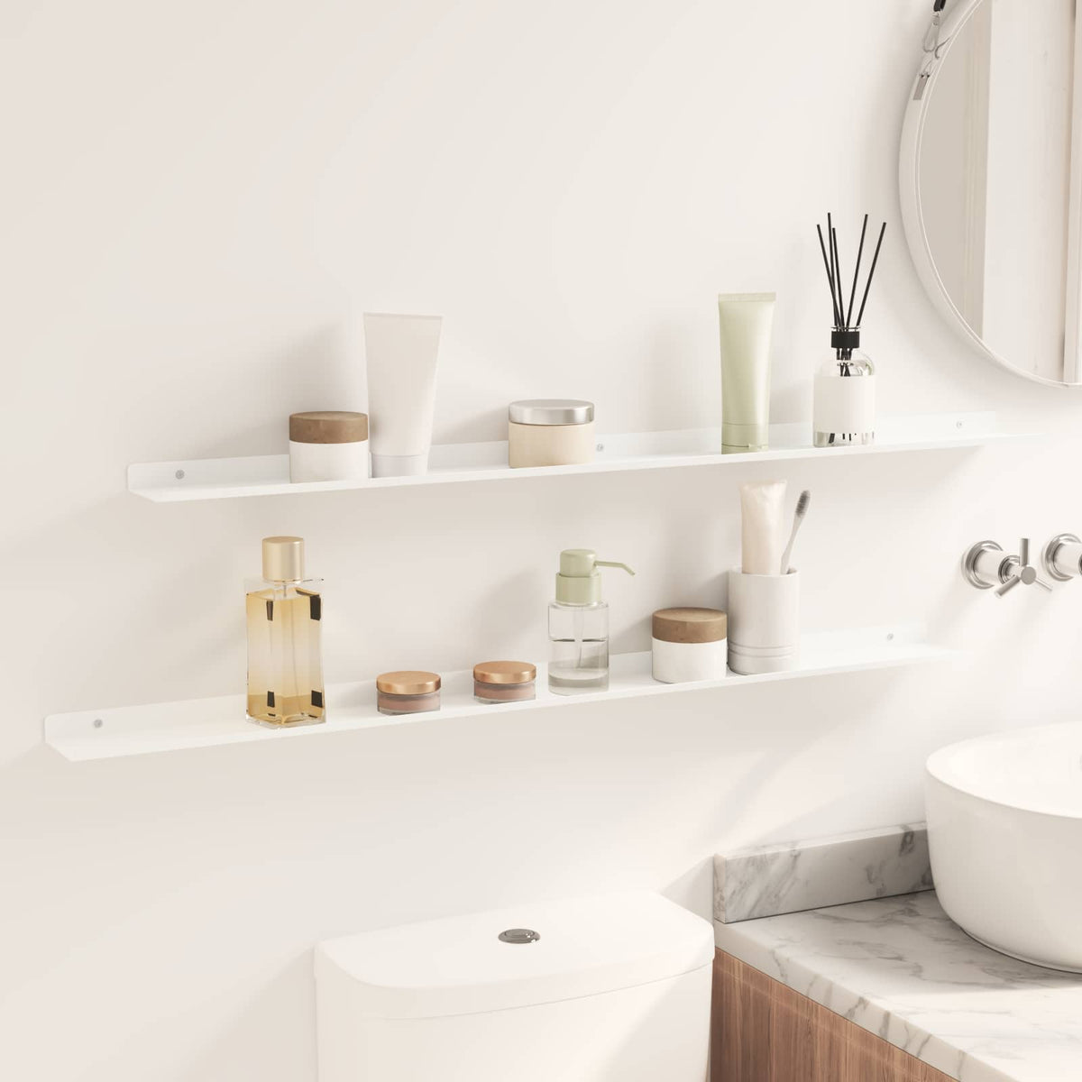 Floating Shelf 2 pcs White 100 x 9 x 2.5 cm Steel
