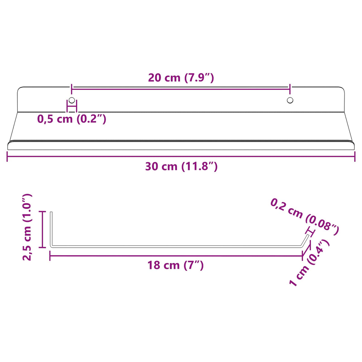 Floating Shelf 2 pcs Black 30 x 18 x 2.5 cm Steel