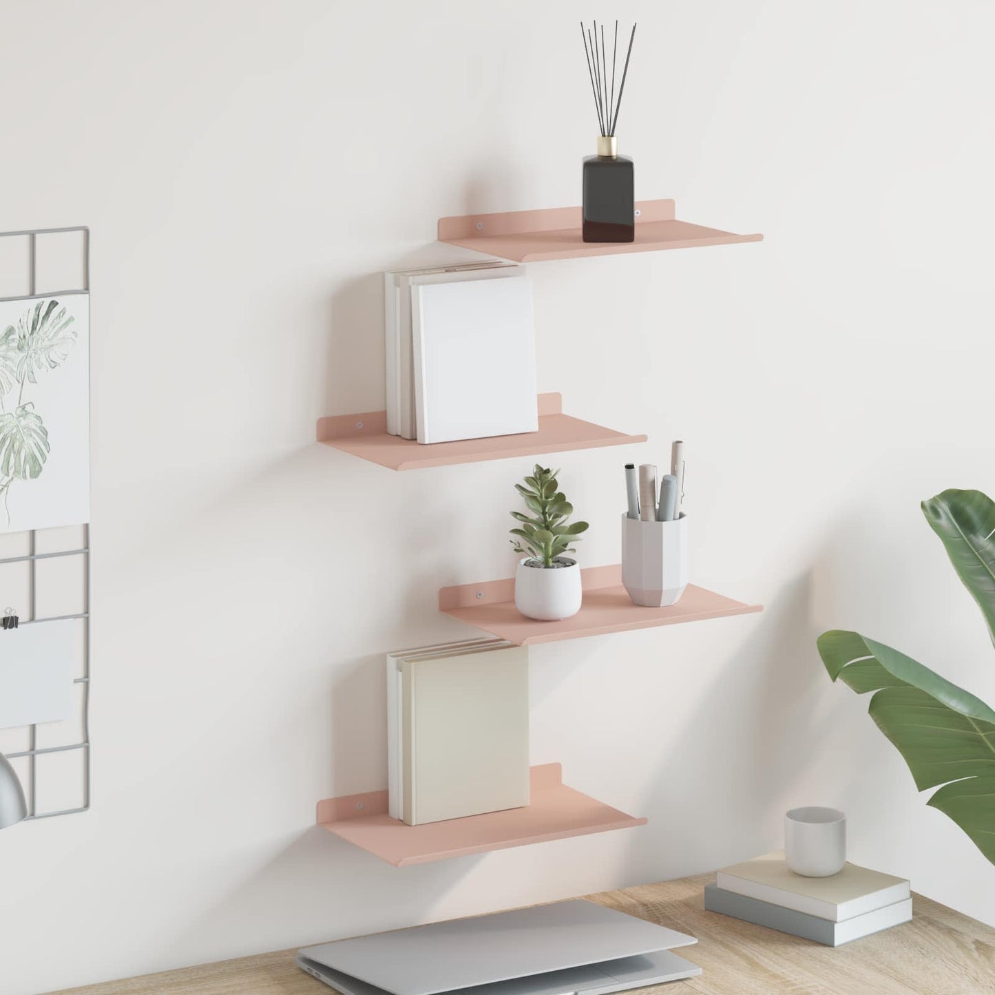 Floating Shelf Wall-mounted 4 pcs Pink 30 x 18 x 2.5 cm Steel
