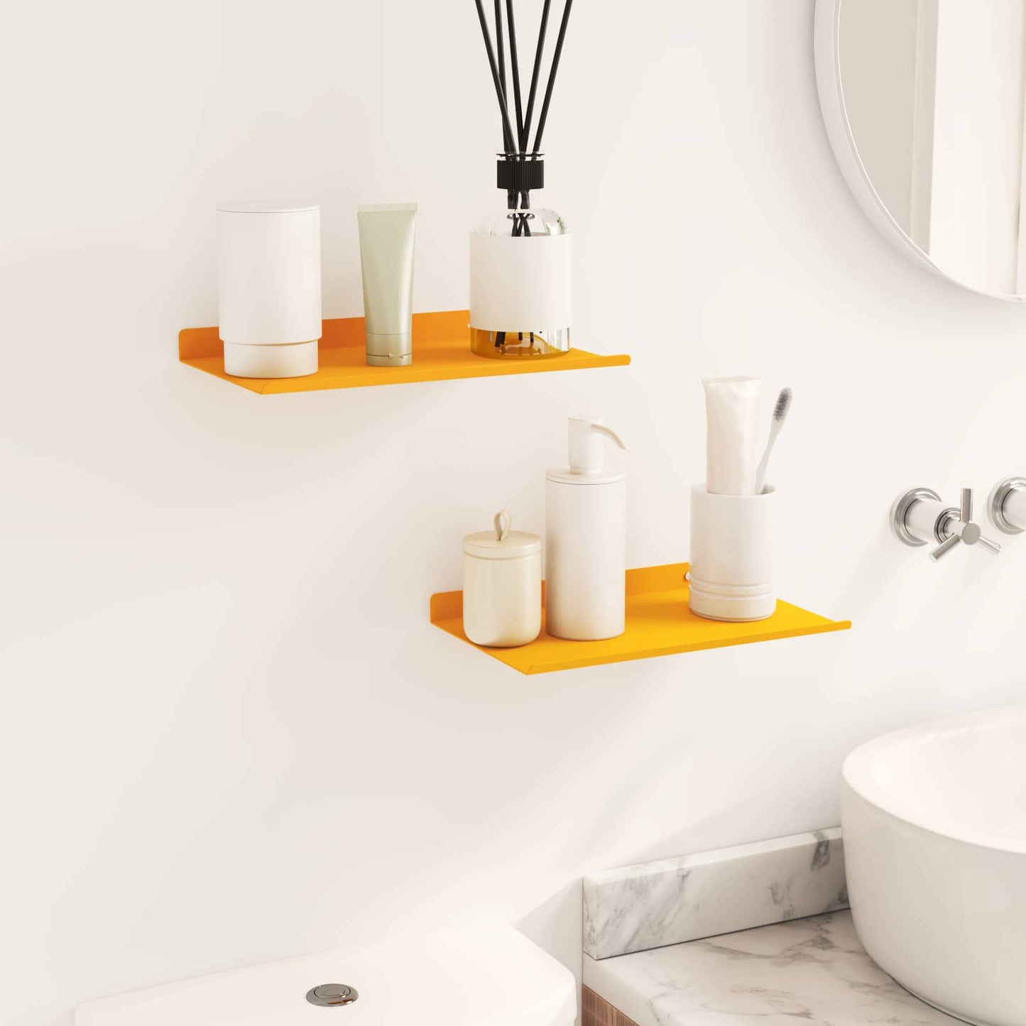 Floating Shelf 2 pcs Mustard Yellow 30 x 18 x 2.5 cm Steel