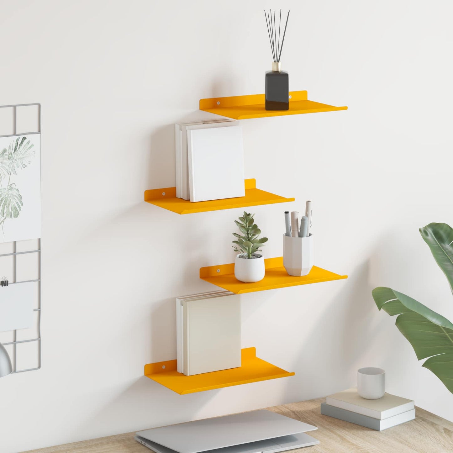 Floating Shelf 4 pcs Mustard Yellow 30 x 18 x 2.5 cm Steel