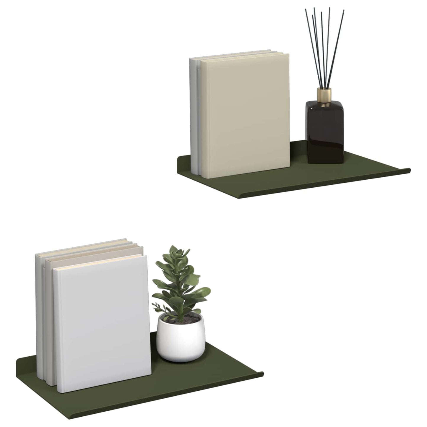 Floating Shelf 2 pcs Olive Green 30 x 18 x 2.5 cm Steel