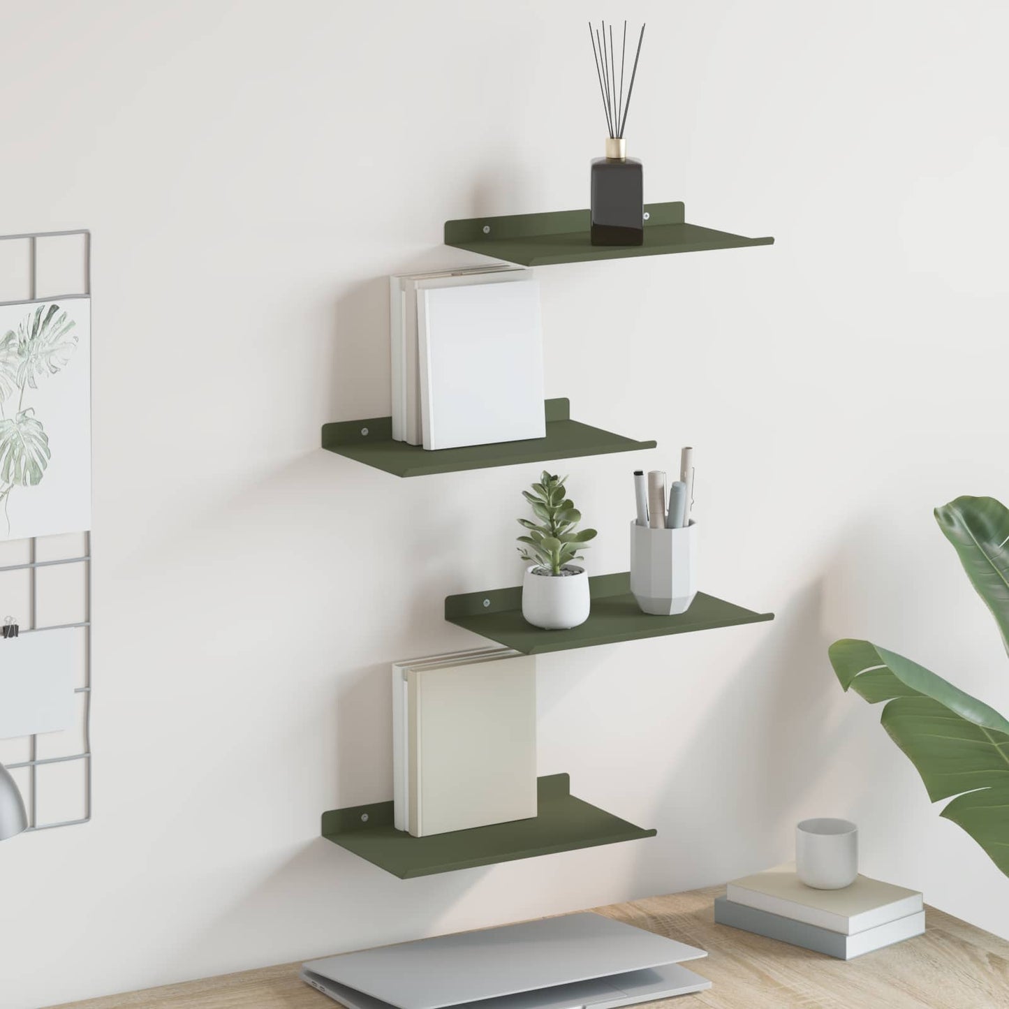 Floating Shelf 4 pcs Olive Green 30 x 18 x 2.5 cm Steel