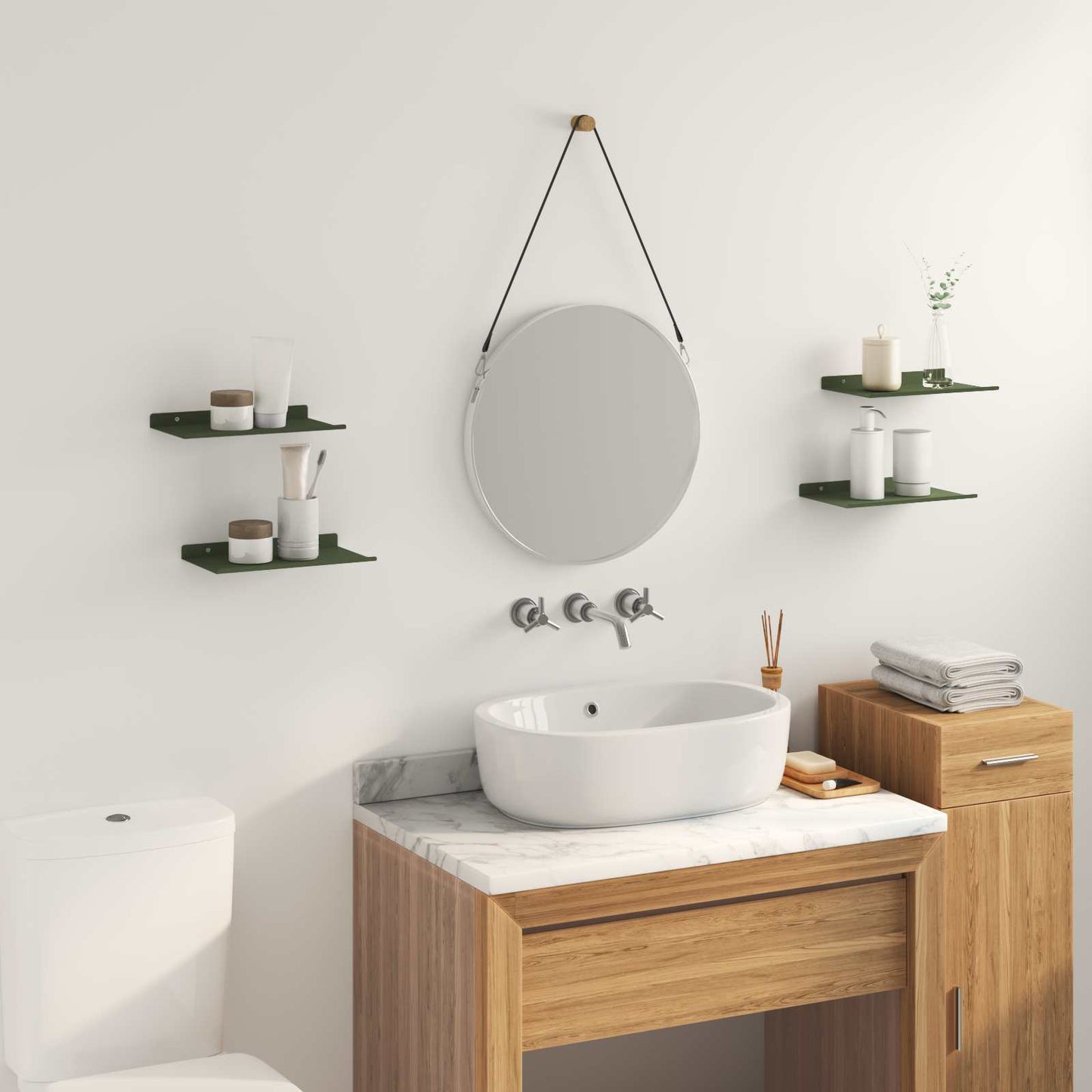 Floating Shelf Wall-Mounted 4 pcs Olive Green 30 x 18 x 2.5 cm