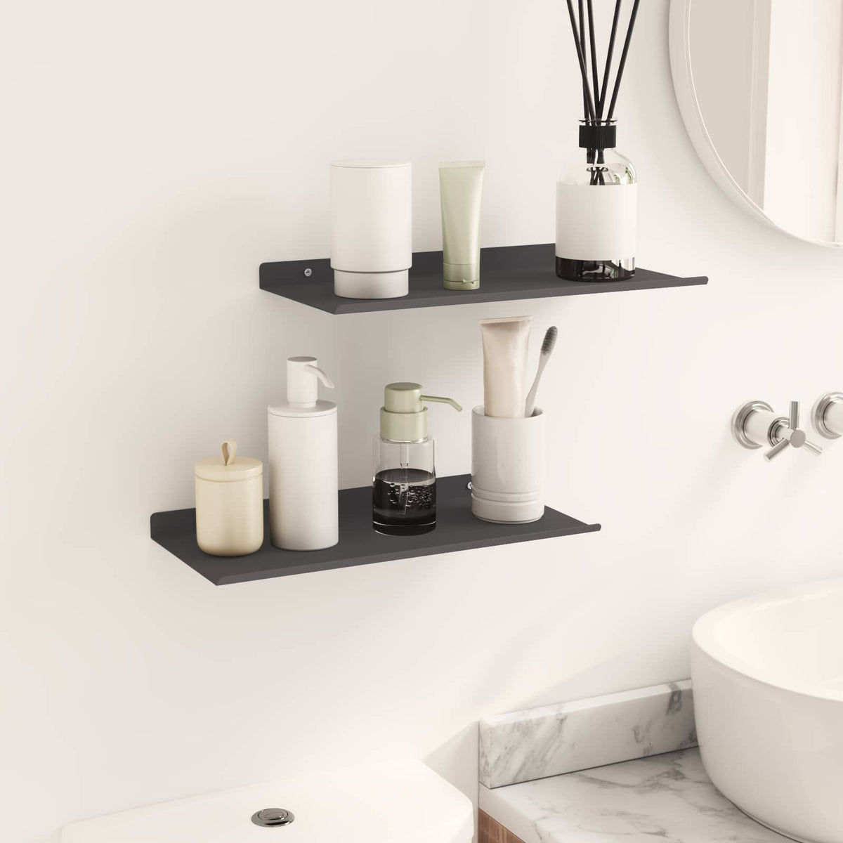Floating Shelf 2 pcs Black 40 x 18 x 2.5 cm Steel