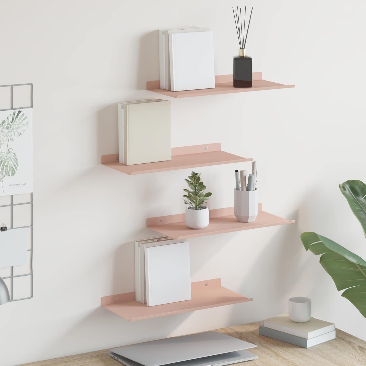 Floating Shelf Wall-mounted 4 pcs Pink 40 x 18 x 2.5 cm Steel