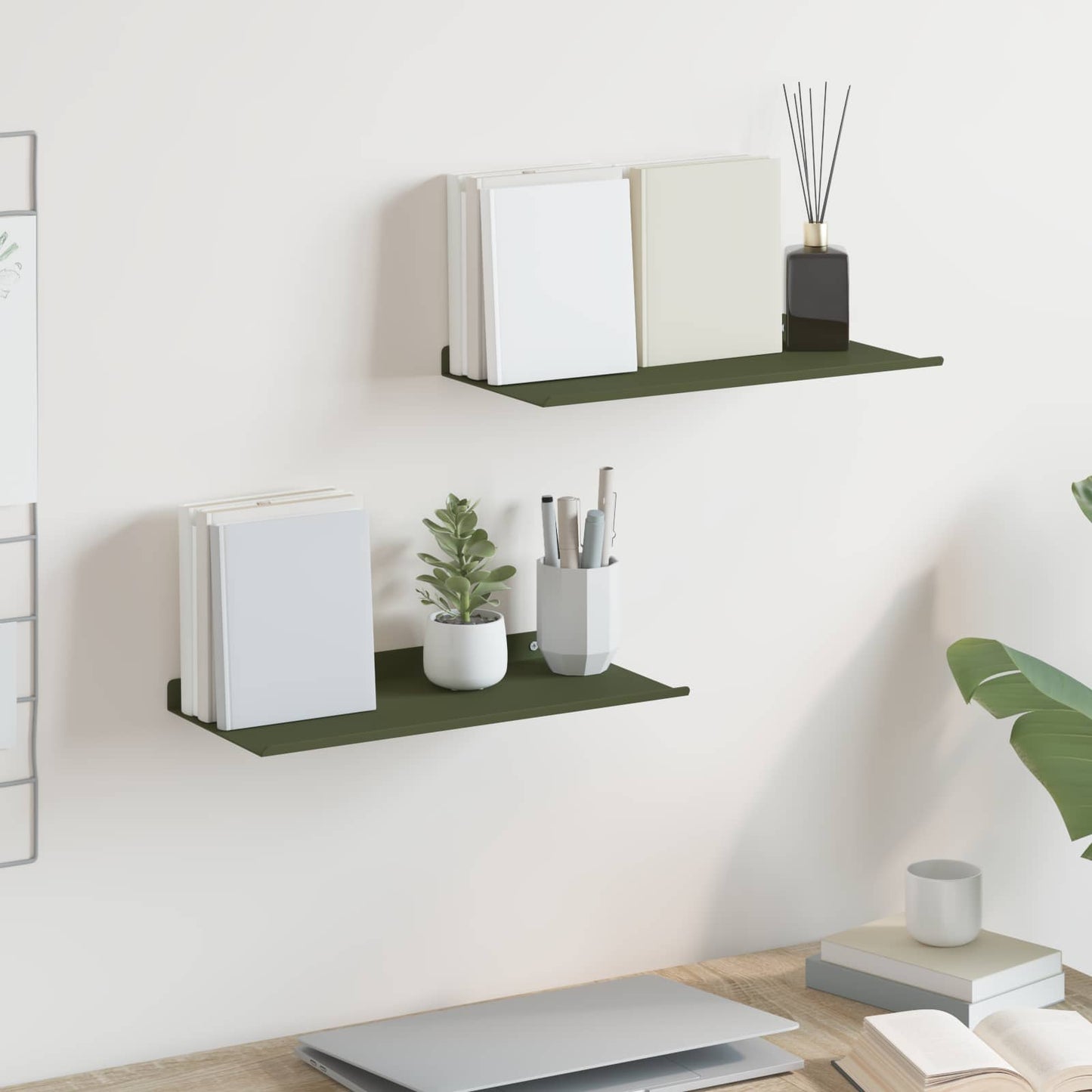 Floating Shelf 2 pcs Olive Green 40 x 18 x 2.5 cm Steel
