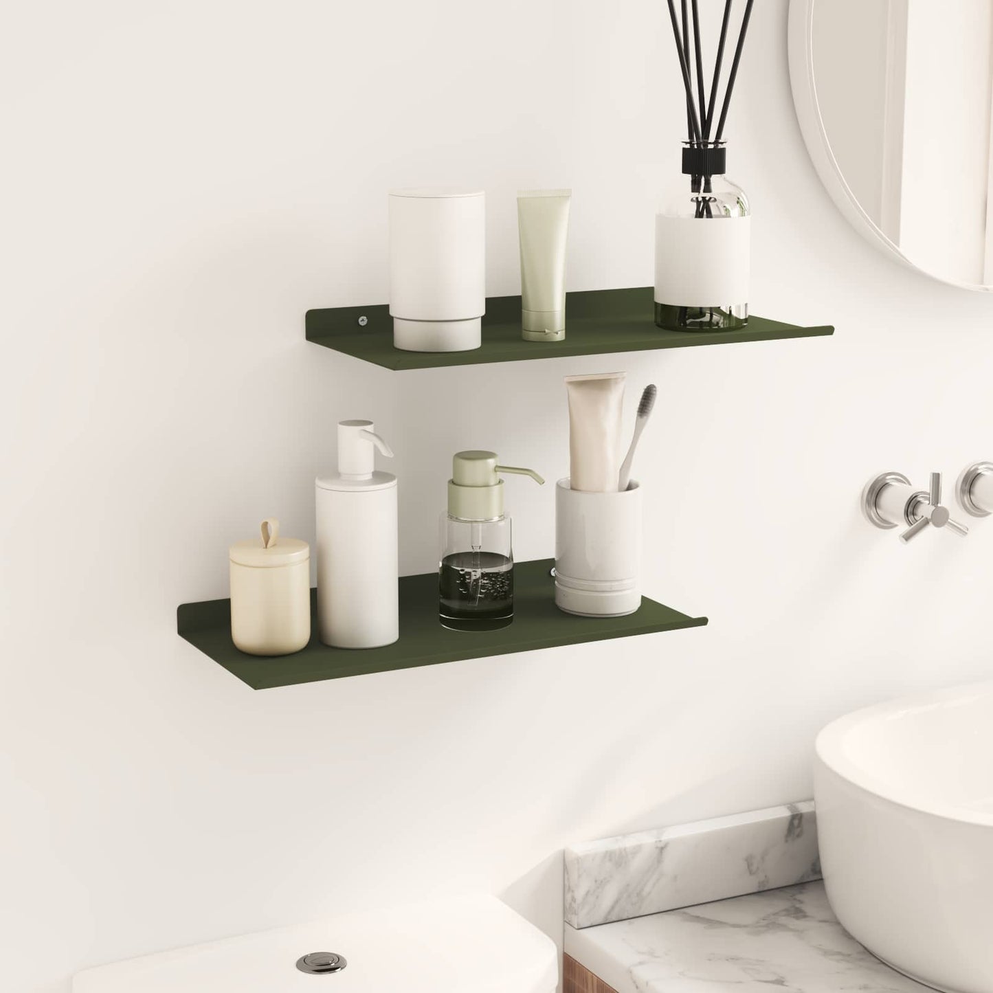 Floating Shelf 2 pcs Olive Green 40 x 18 x 2.5 cm Steel