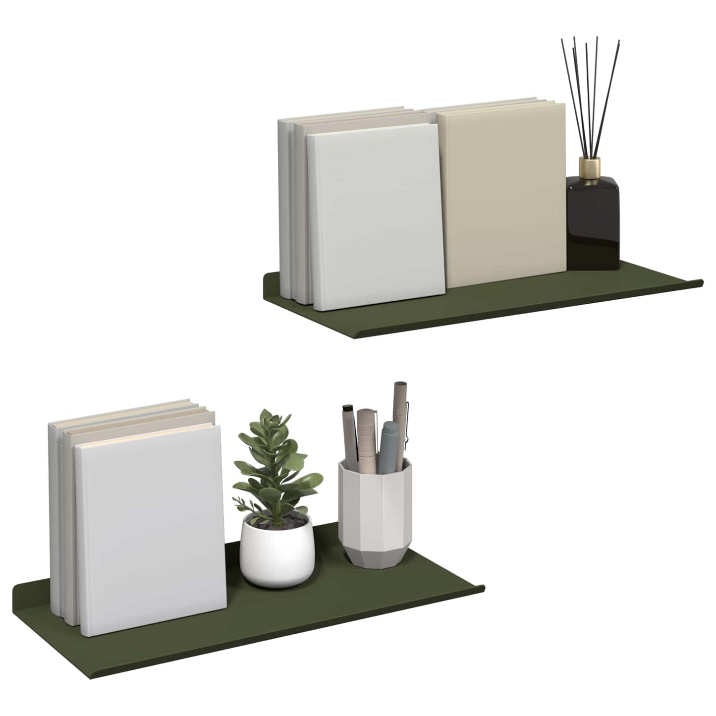 Floating Shelf 2 pcs Olive Green 40 x 18 x 2.5 cm Steel