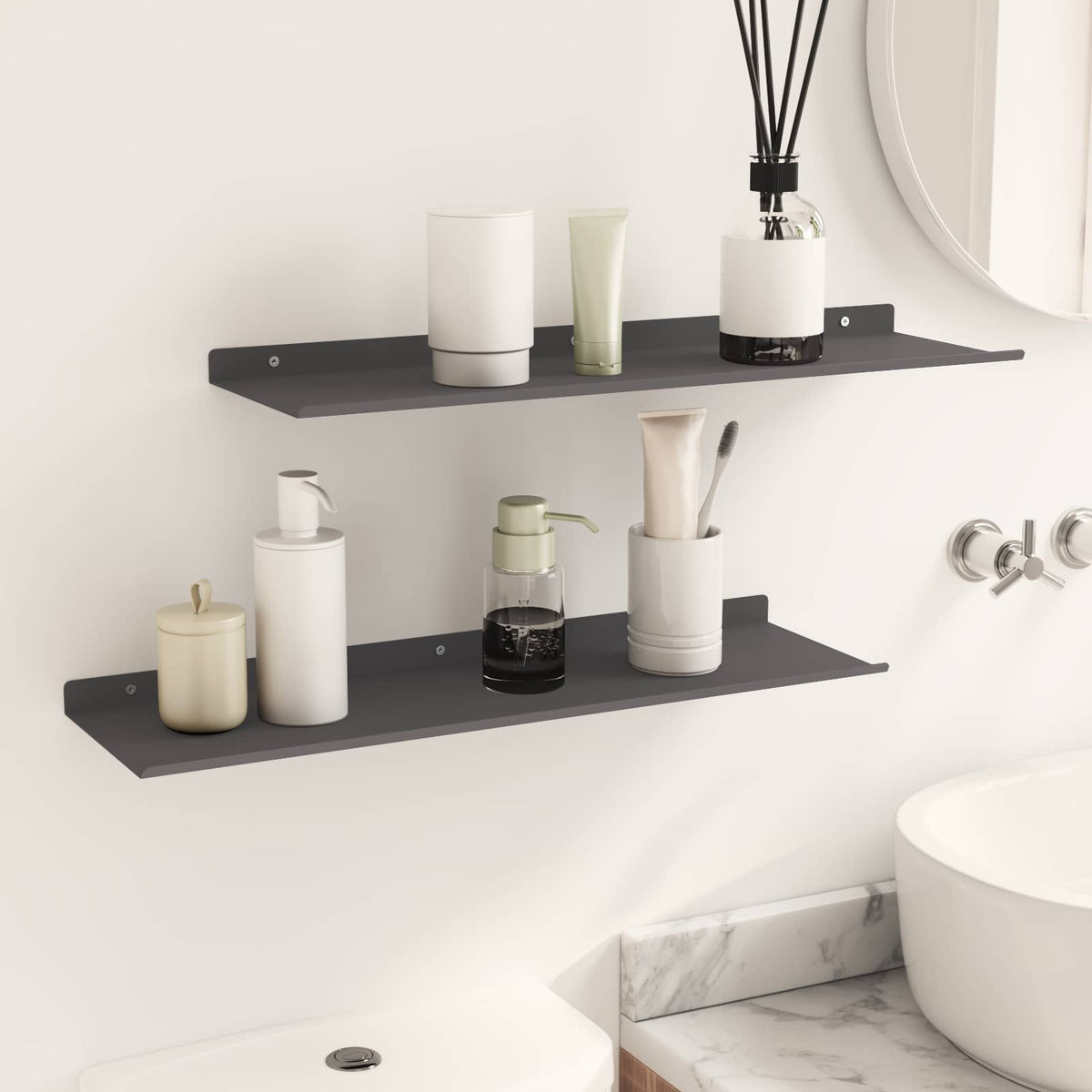 Floating Shelf 2 pcs Black 60 x 18 x 2.5 cm Steel