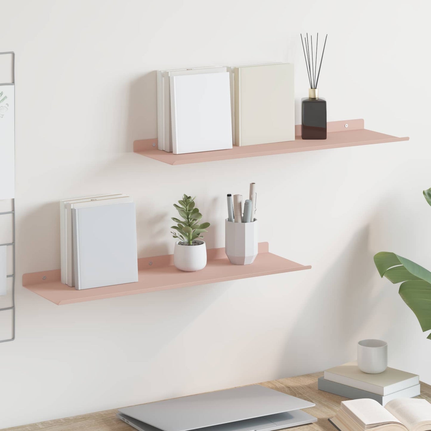 Floating Shelf Wall-mounted 2 pcs Pink 60 x 18 x 2.5 cm Steel