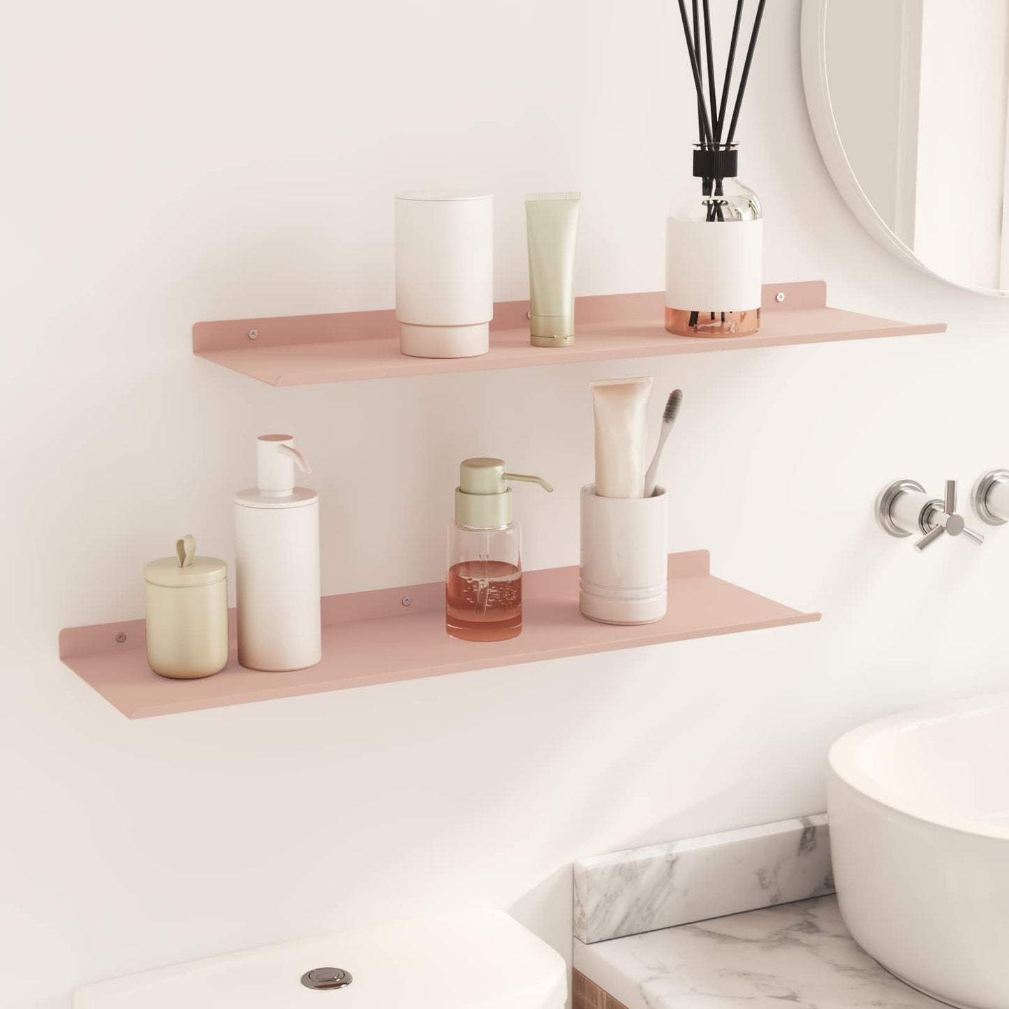 Floating Shelf Wall-mounted 2 pcs Pink 60 x 18 x 2.5 cm Steel