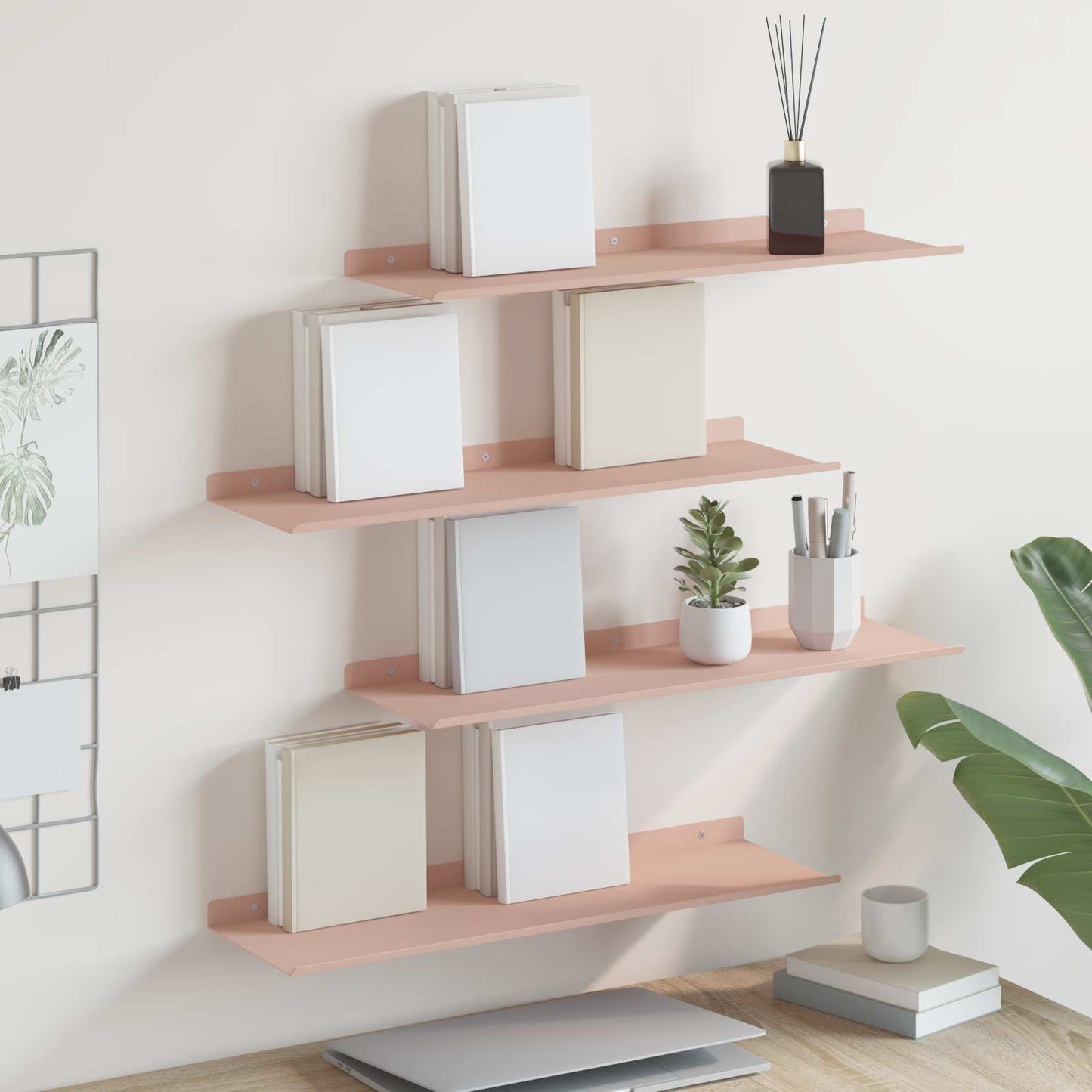 Floating Shelf Wall-mounted 4 pcs Pink 60 x 18 x 2.5 cm Steel