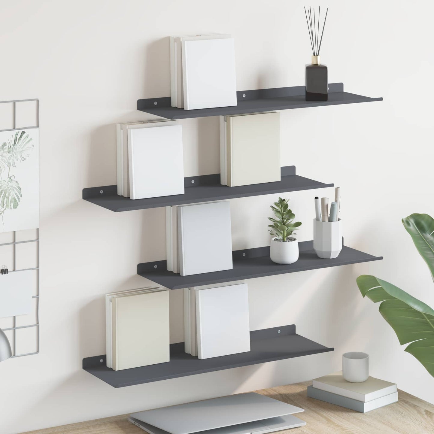 Floating Shelf 4 pcs Anthracite 60 x 18 x 2.5 cm Steel