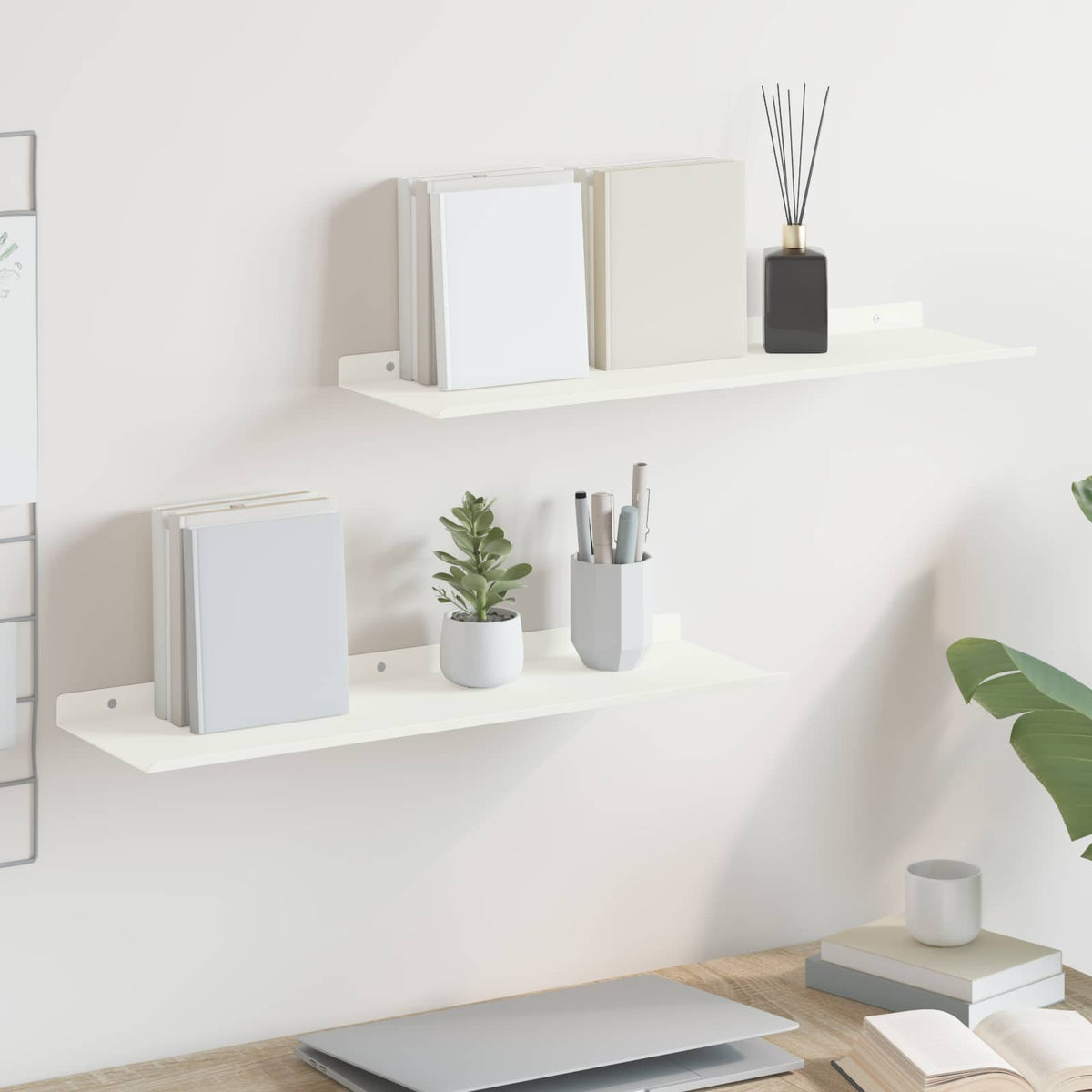 Floating Shelf 2 pcs White 60 x 18 x 2.5 cm Steel