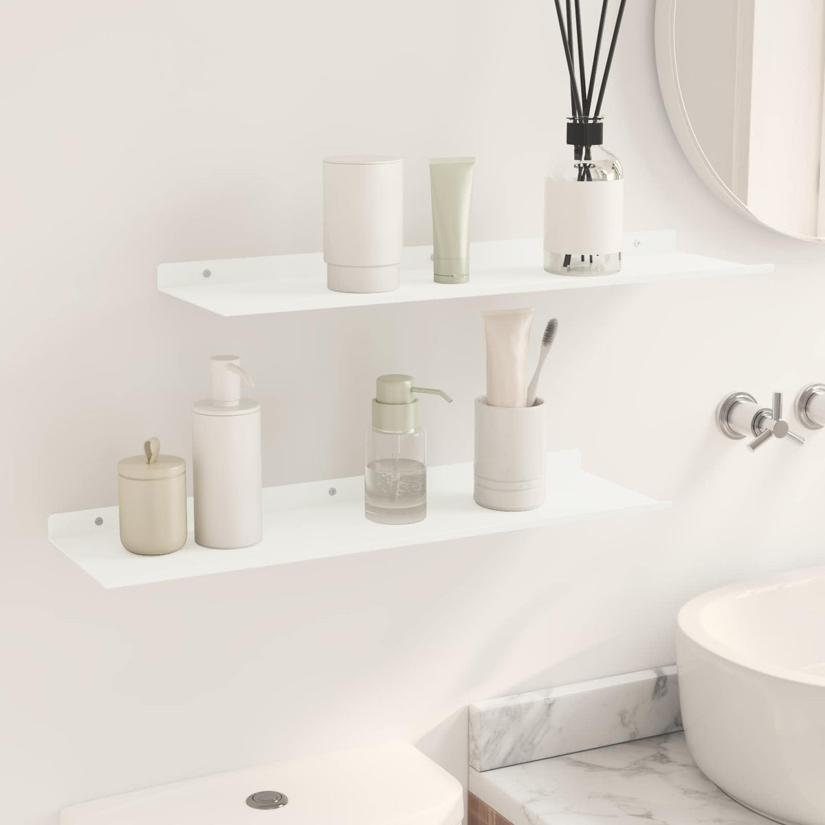 Floating Shelf 2 pcs White 60 x 18 x 2.5 cm Steel