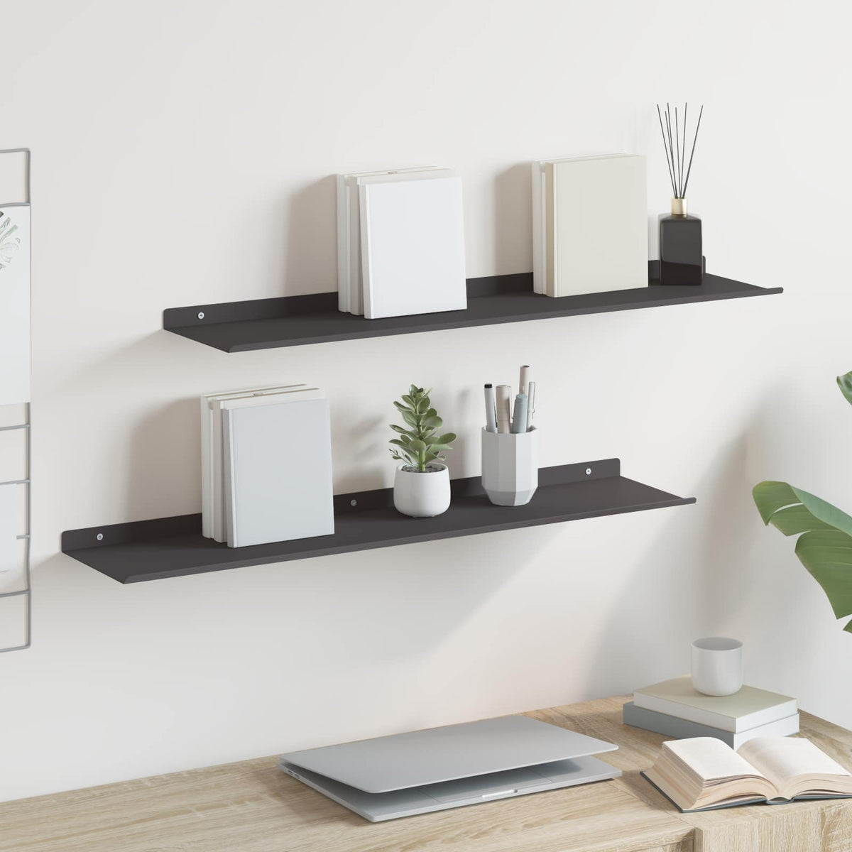 Floating Shelf 2 pcs Black 80 x 18 x 2.5 cm Steel